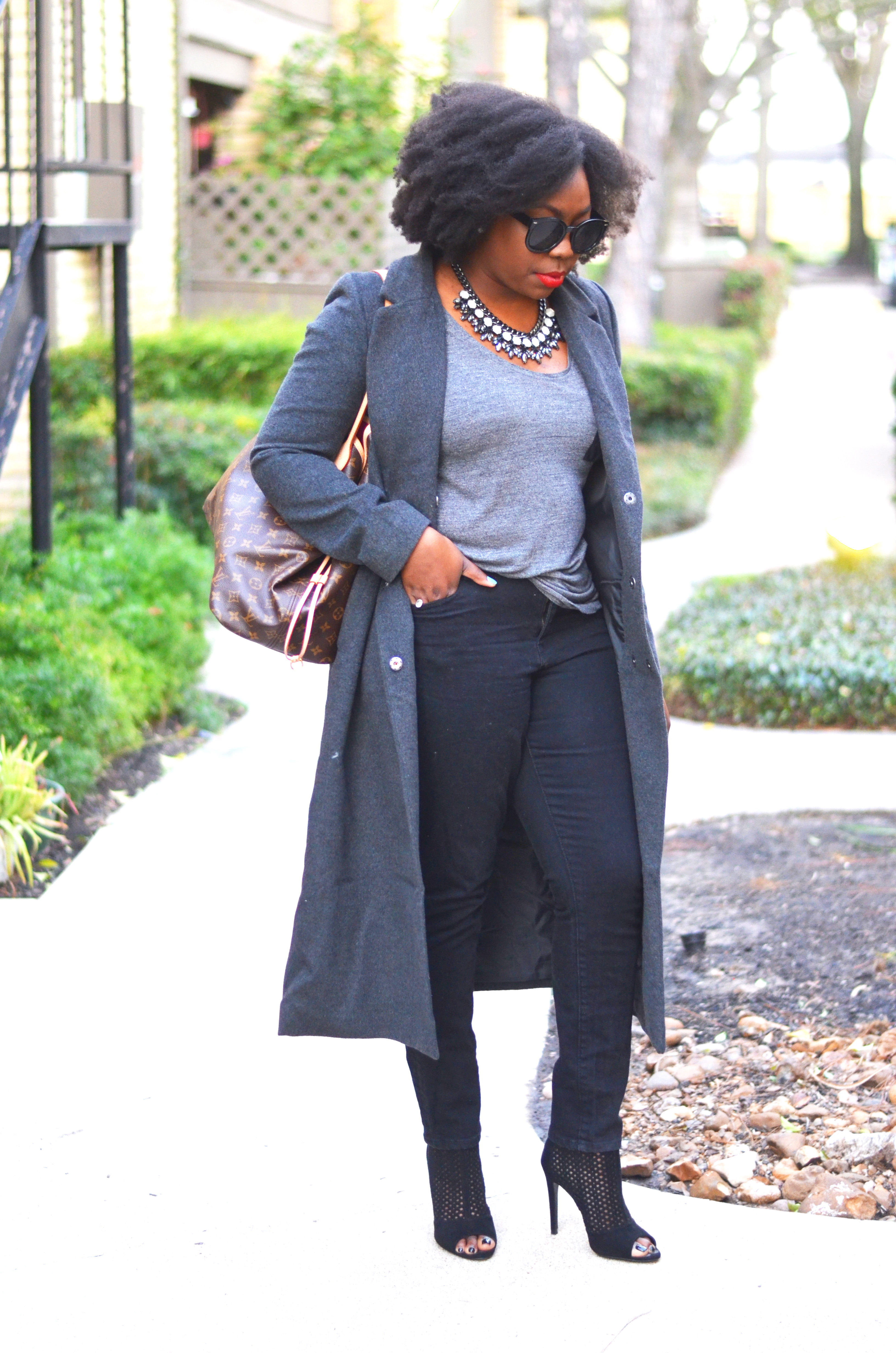 Big Afro and Grey Outfit