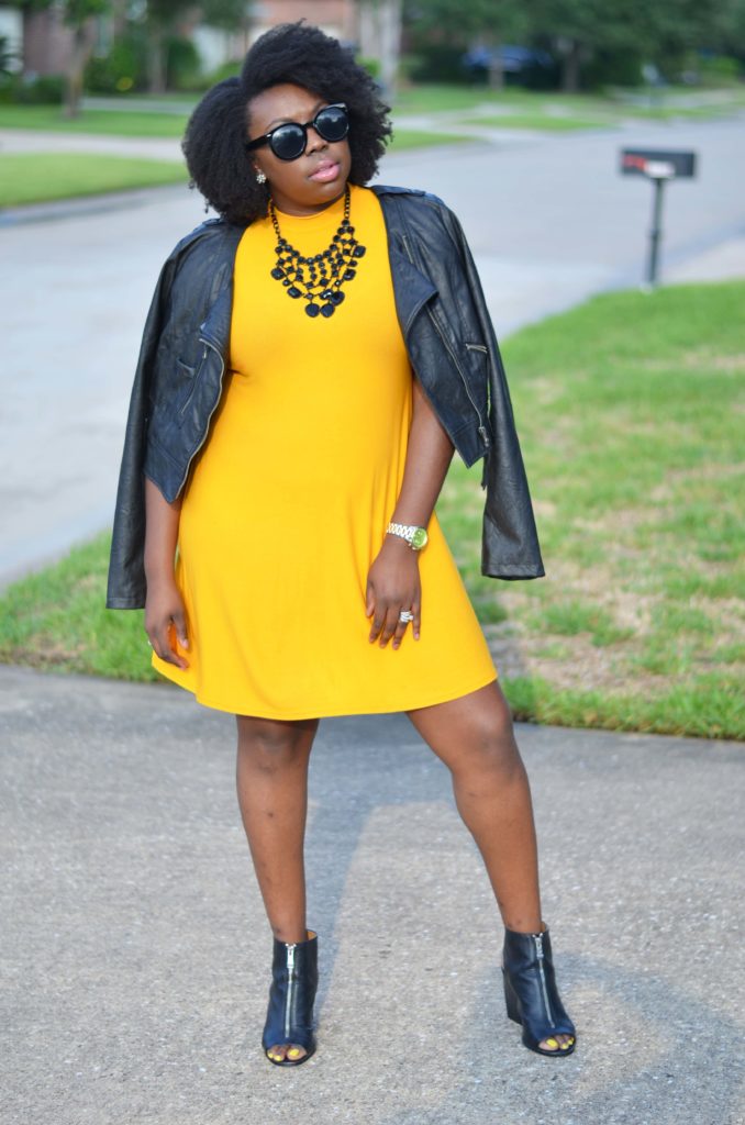 Mustard Yellow Dress and Leather