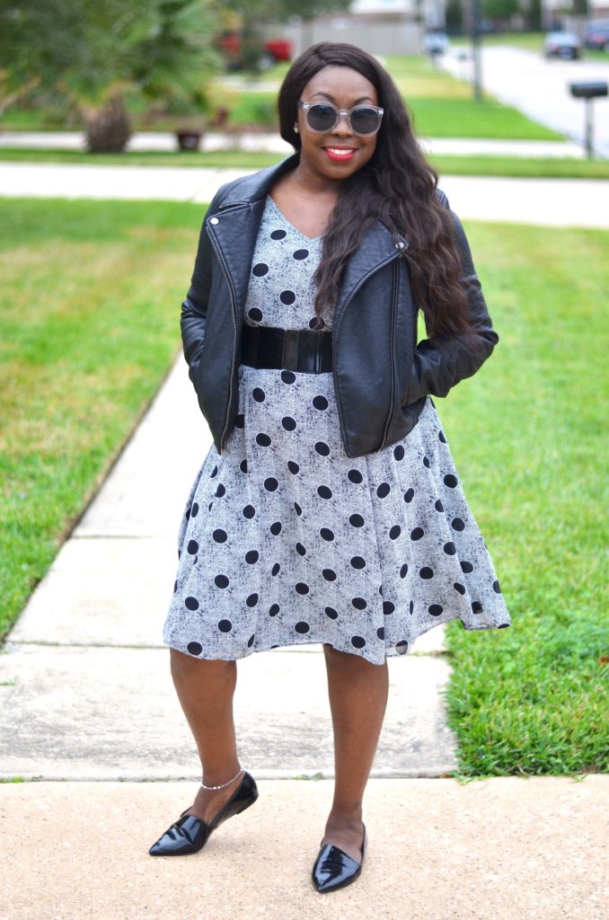 grey polka dot dress