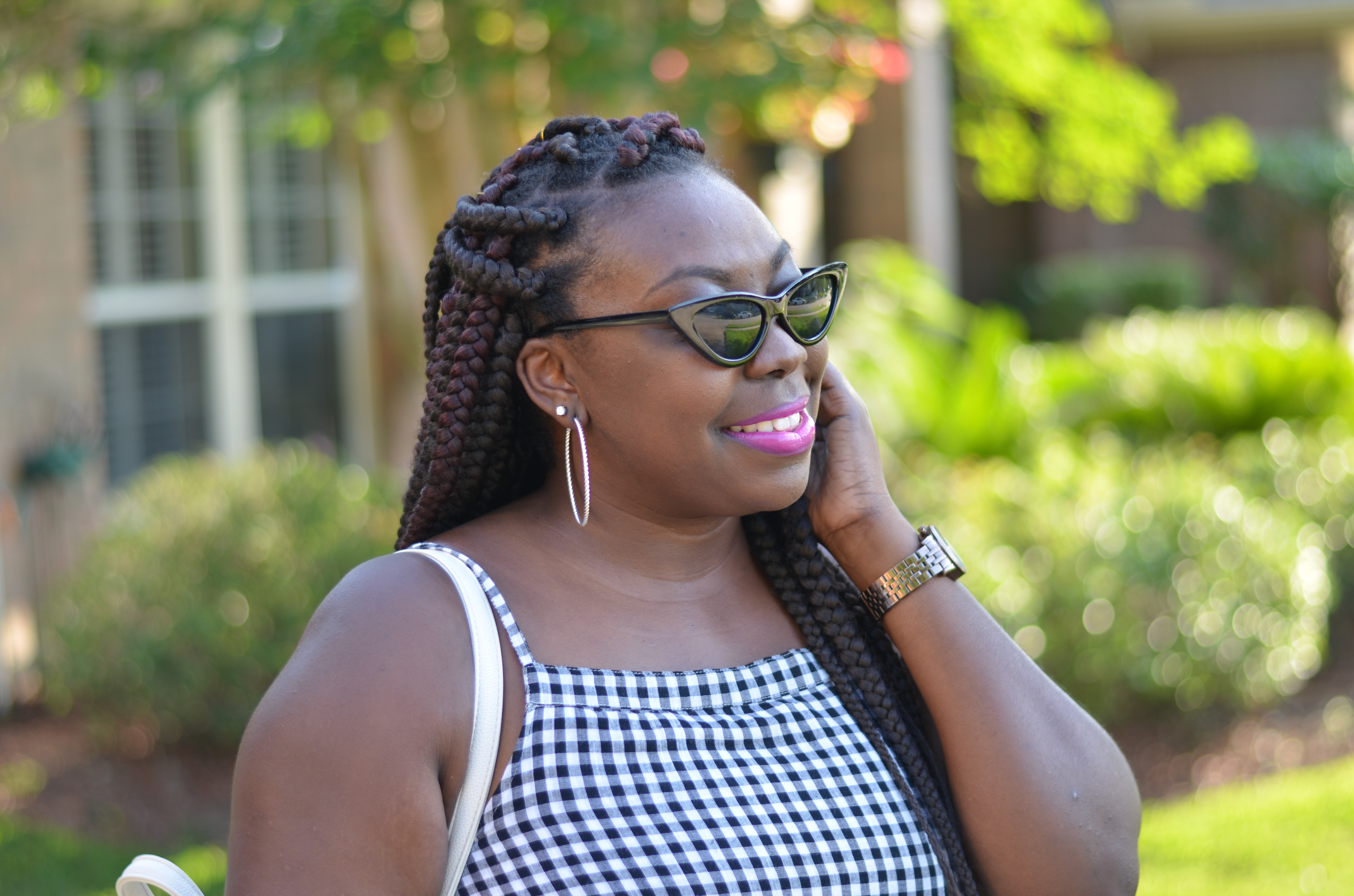 BoxBraidsPinkLipsGingham