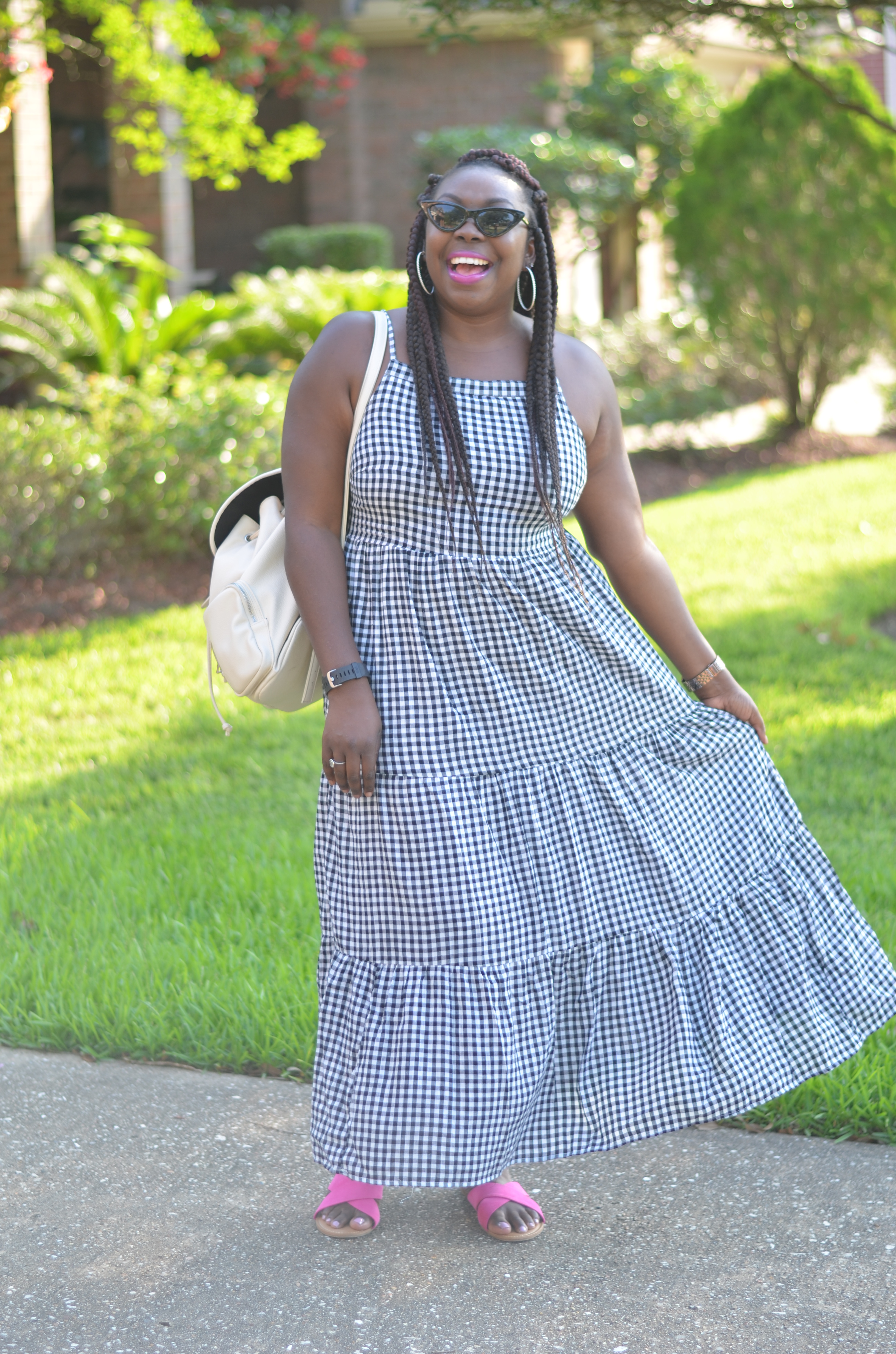 GinghamRuffleDressOldNavyBoxBraids