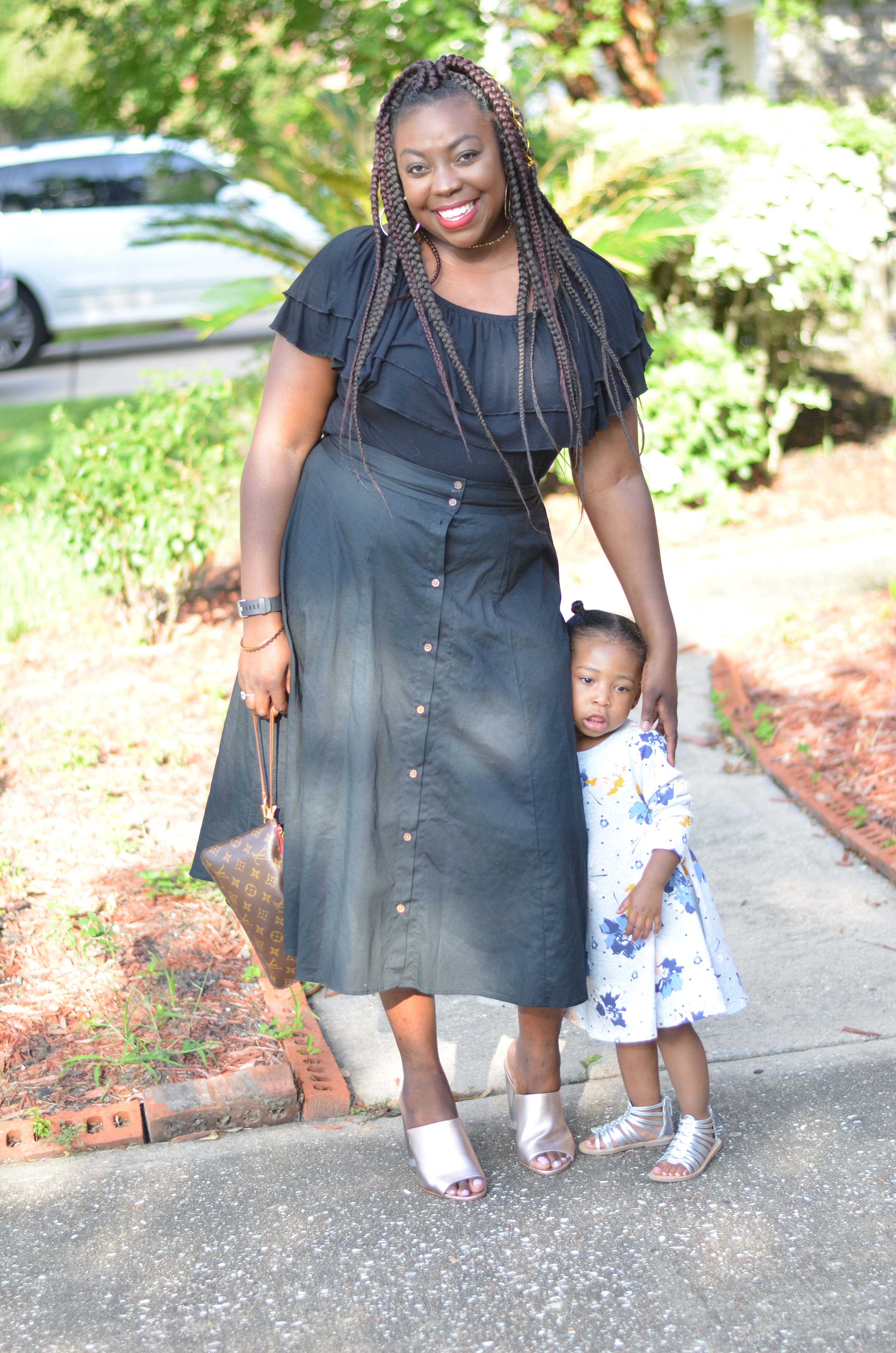 MommyandBabyAllBlackOutfitRedlips