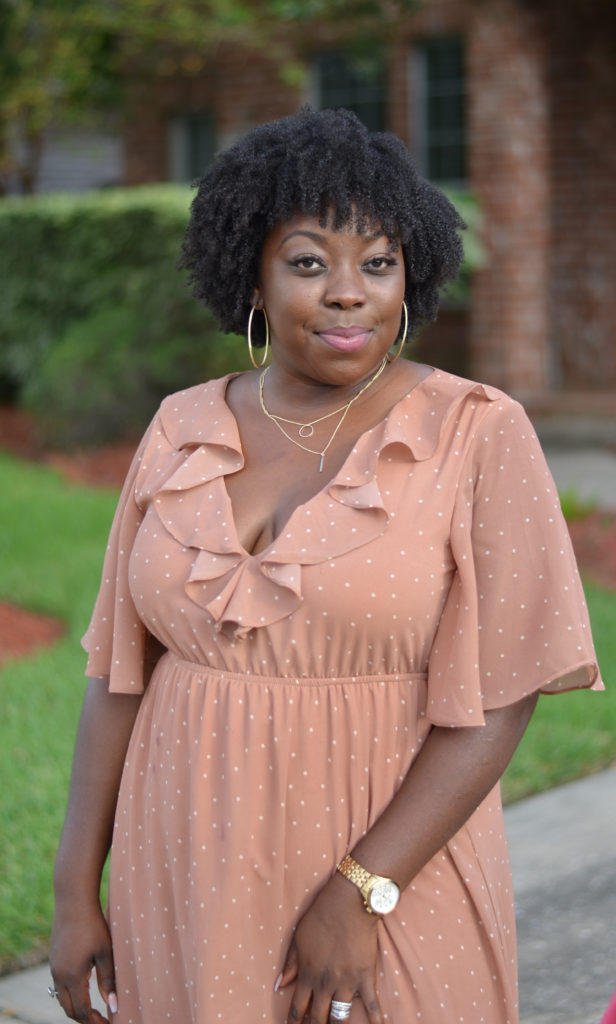 BlackGirlPostpartumNaturalHairDarkSkinPinkDress