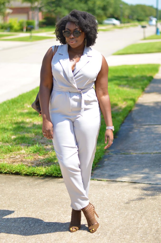 Neutral November outfit tan jumpsuit