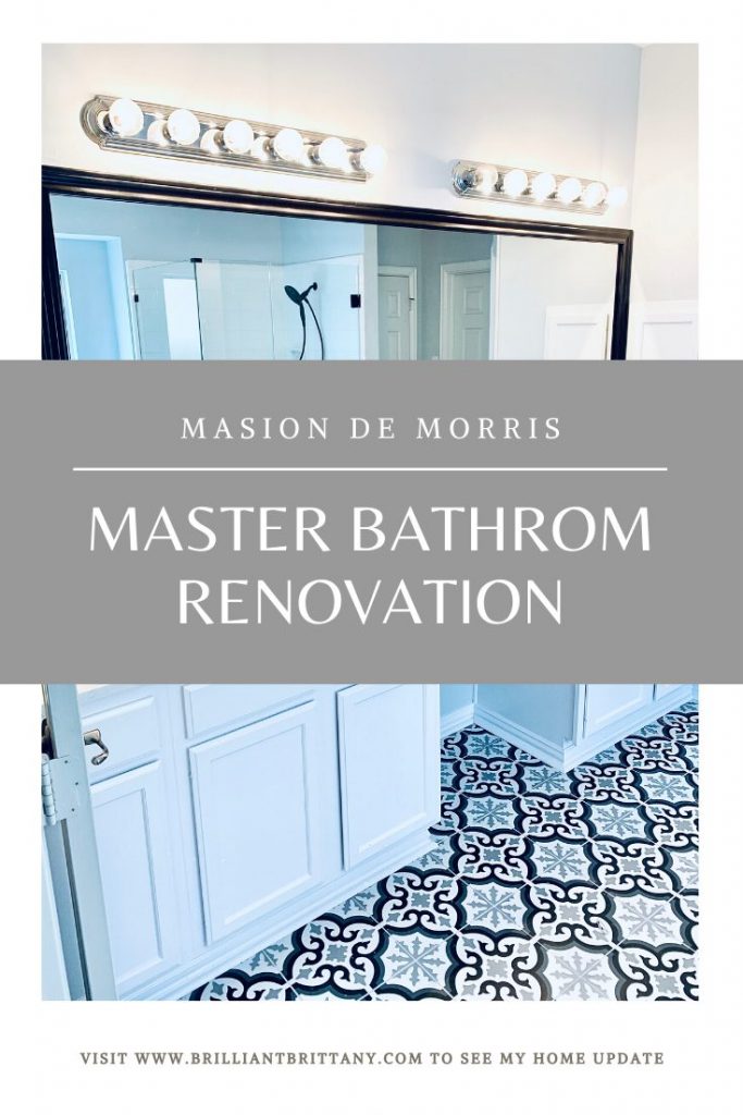 Master-Bathroom-Renovation-2020-black-white-gray-mosiac-tile-black-frame-on-mirror
